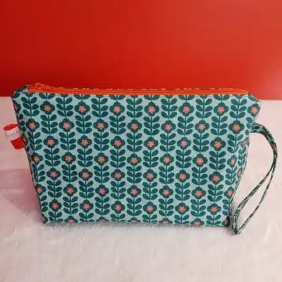 Trousse de toilette imperméable motifs Petites fleurs vertes et orange