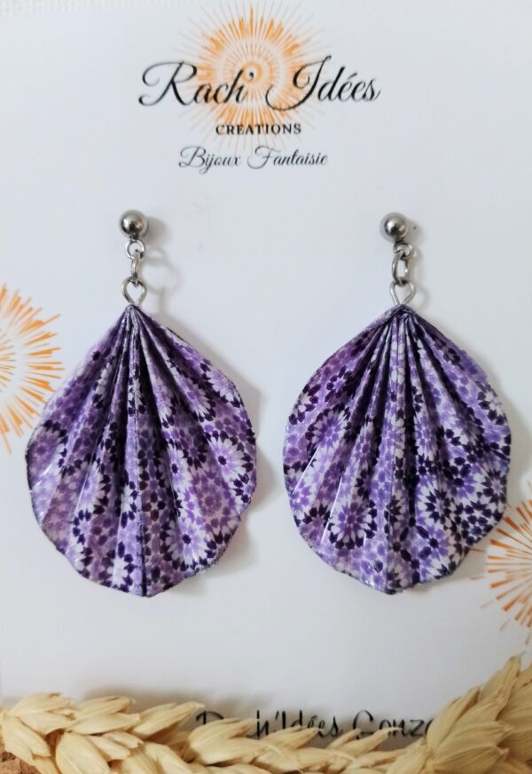 Boucles d'oreilles Origami fleurs violettes