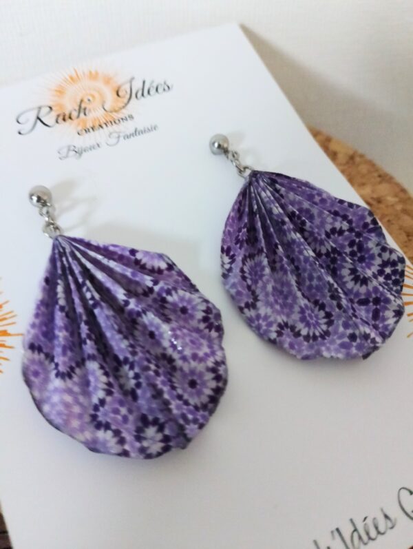 Boucles d'oreilles Origami fleurs violettes – Image 2