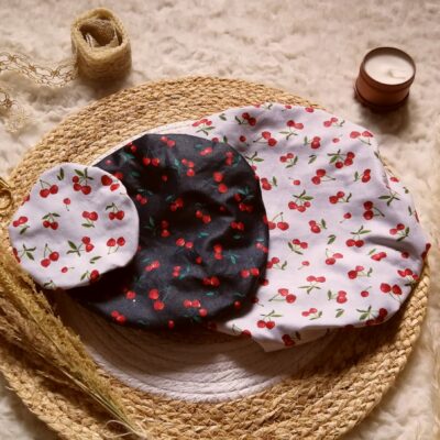 Couvre plat alimentaire lavable en coton enduit à motif cerise - Lot de 3