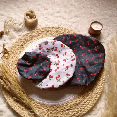 Couvre plat alimentaire lavable en coton enduit à motif cerise - Lot de 3