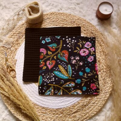 Essuie tout / serviette lavable coton à motif fleuri - Lot de 2