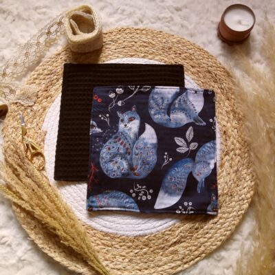 Essuie tout / serviette lavable coton à motif de renard argenté - Lot de 2
