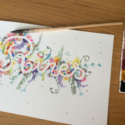 Mot fleuri à l'aquarelle