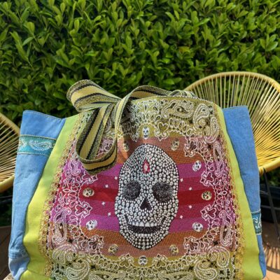 SAC CABAS "BEACH" VERT POMME - LEELOA - FAIT MAIN