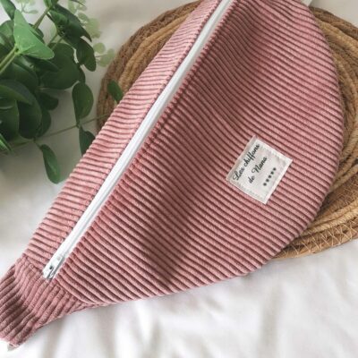 Sac banane velours côtelé vieux rose, doublure fantaisie (Copie)