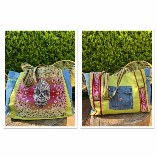 SAC CABAS "BEACH" VERT POMME - LEELOA - FAIT MAIN