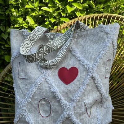 SAC CABAS LOVE VERT - LEELOA - FAIT MAIN
