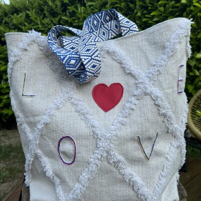 sac cabas "love" bleu - leeloa - fait main