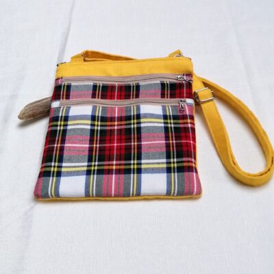 Pochette triple zip en suédine jaune