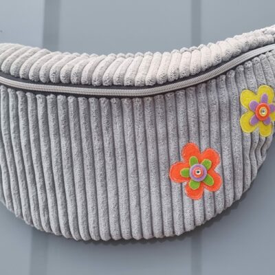Sac banane taille XL grise velours côtelé