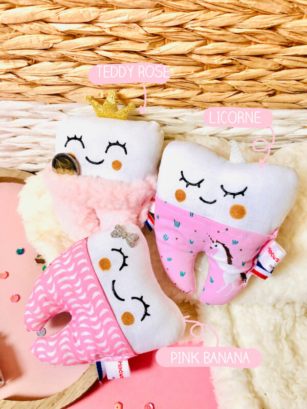 Boîte à dents de lait personnalisée pour cadeau naissance et anniversaire fille, tissus rose et licorne