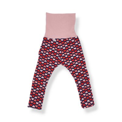 legging évolutif pour bébé et enfant en jersey bio avec des cœurs colorés sur fond bleu marine