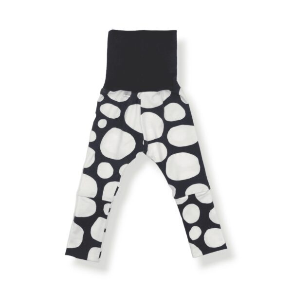 legging évolutif bébé et enfant en jersey bio avec des gros ronds blancs sur fond noir