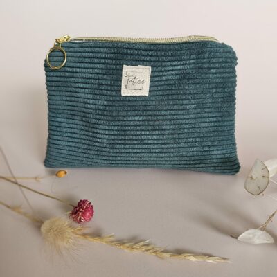 Trousse pochette velours côtelé vert sapin