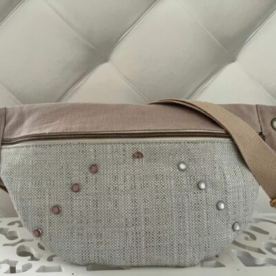 sac banane leeloa - fait main - lin vieux rose
