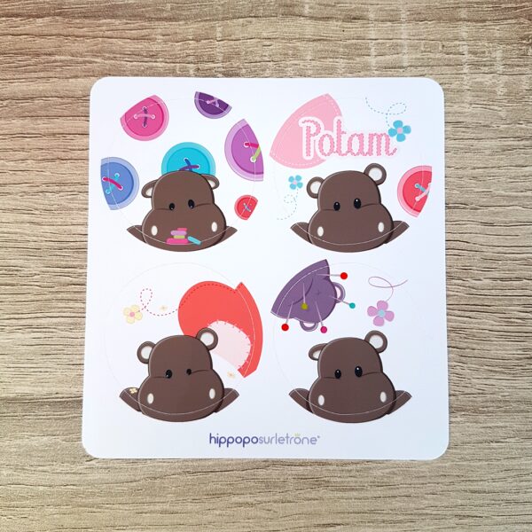 stickers hippopotame la couture de Potam Hippopo sur le trone