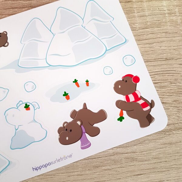 stickers hippopotame le noel de Potam dans la neige Hippopo sur le trone