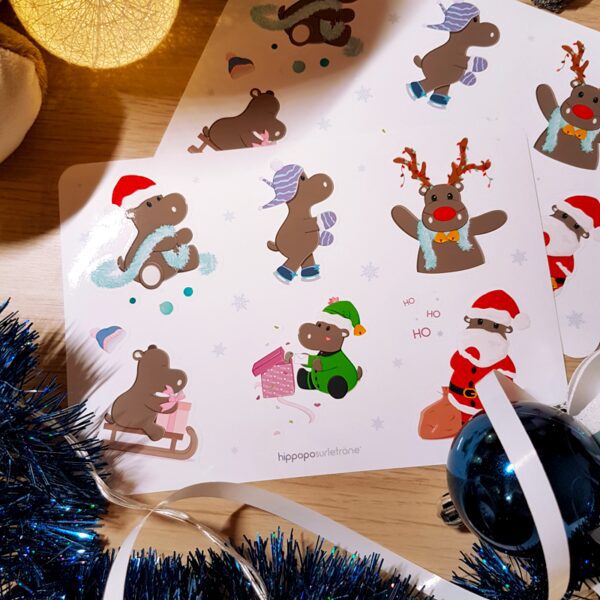 stickers hippopotame le noel de Potam Hippopo sur le trone