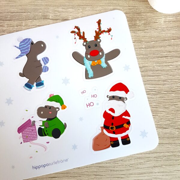 stickers hippopotame le noel de Potam Hippopo sur le trone