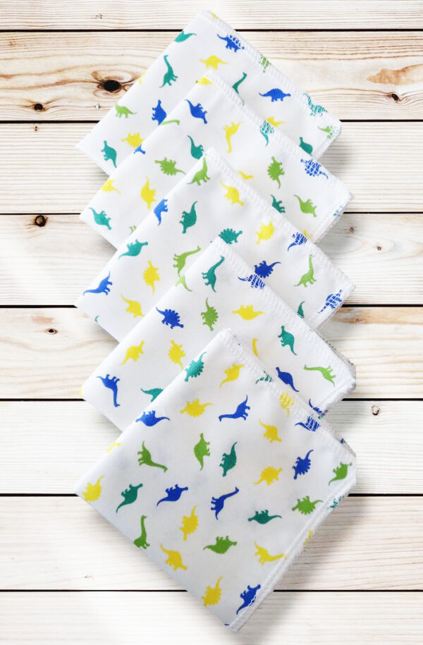 Lot 5 mouchoirs en coton lavables et réutilisables pour enfant DINOSAURES (22 x 22 cm) Mouchoir alternatif et durable - Hanckies
