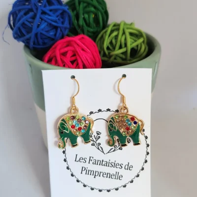 Boucles d'oreilles éléphants verts