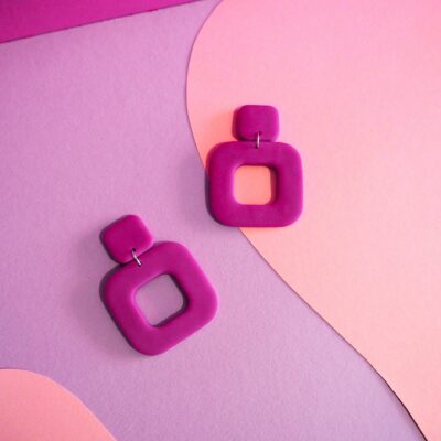 Boucles d'oreilles fuchsia petit carré avec grand carré