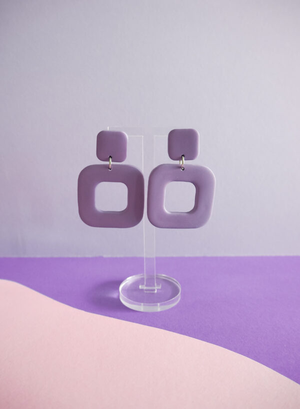 Boucles d'oreilles violet lavande petit carré avec grand carré