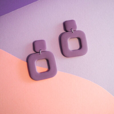 Boucles d'oreilles violet lavande petit carré avec grand carré