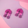 Boucles d'oreilles forme arc en ciel fuchsia et ronds suspendus rose et violet