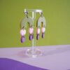 Boucles d'oreilles pate polymere forme arc en ciel vert, rose pale et violet