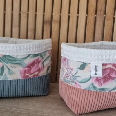 Panière de rangement en tissu VINTAGE (pour lingettes ou affaires de toilette)