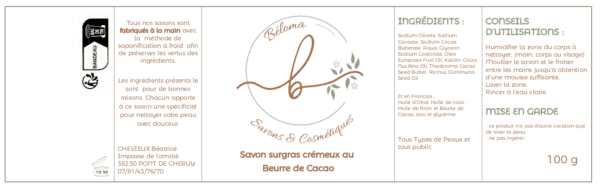 Étiquette savon beurre de cacao