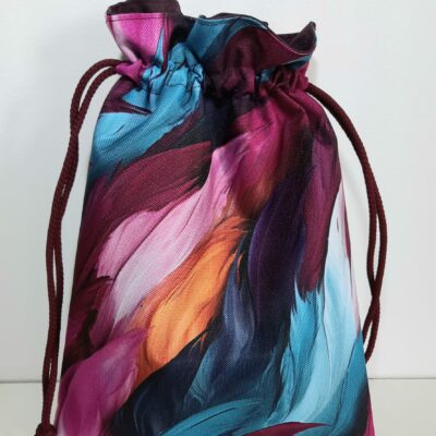 Pochon Imperméable Fait Main – Motif Plumes, Tissu Oeko-Tex