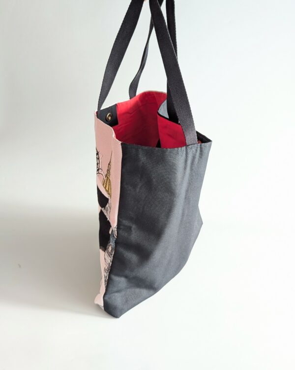 sac tote-bag vue dos noir, intérieur rouge