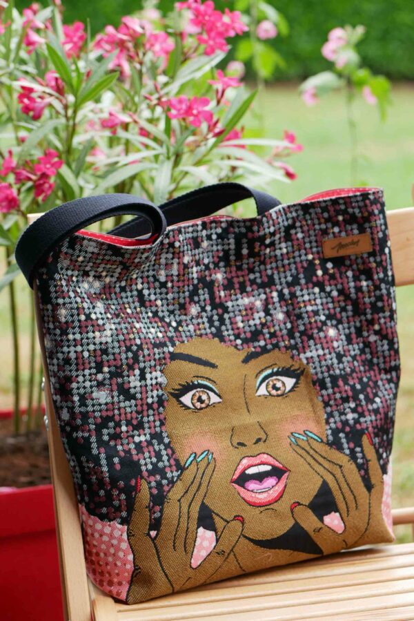 sac cabas avec motif femme noire cheveux afro