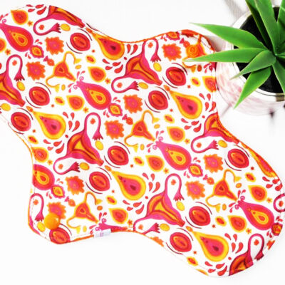 Serviette hygiénique lavable UTERUS RETRO (L : Flux moyens à forts) - Zéro déchet - Serviette périodique ado fille - femme