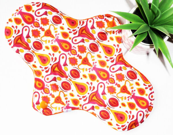 Serviette hygiénique lavable UTERUS RETRO (L : Flux moyens à forts) - Zéro déchet - Serviette périodique ado fille - femme