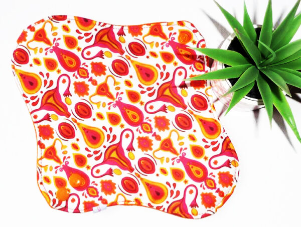 Serviette hygiénique lavable UTERUS RETRO (M : Flux moyens à normaux) - Zéro déchet - shl - serviette périodique ado fille - femme