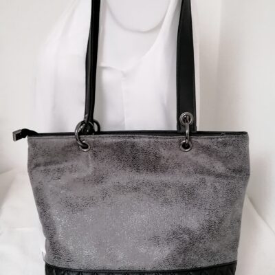 Sac cabas en simili cuir gris et noir