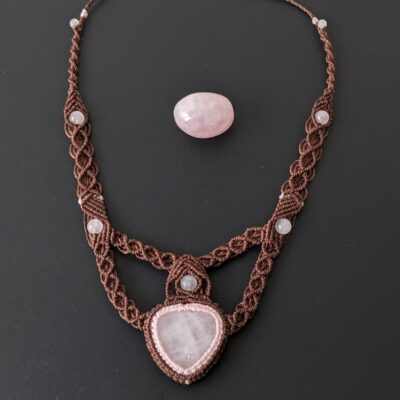 collier macramé quartz rose 1