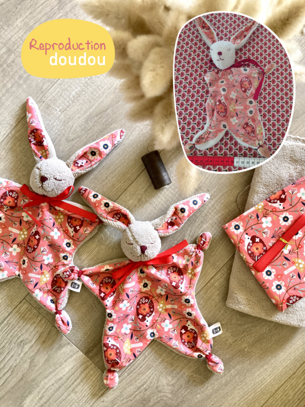 Reproduction doudou lapin tissu fleuri