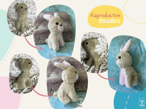 Reproduction ancien doudou lapin rose