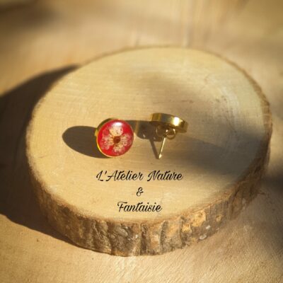 Boucles d'oreilles artisanales rouges "Fleurs de Spirée" - Made in France