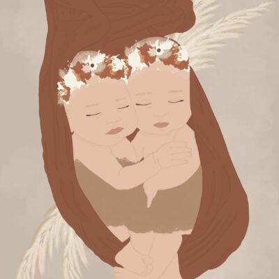 Affiche Deux coeurs | Illustration bébé | affiche enfant | cadeau naissance | jumeaux
