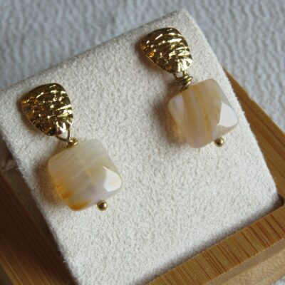 Boucles d'oreilles Maribor - Cornaline et acier inoxydable doré