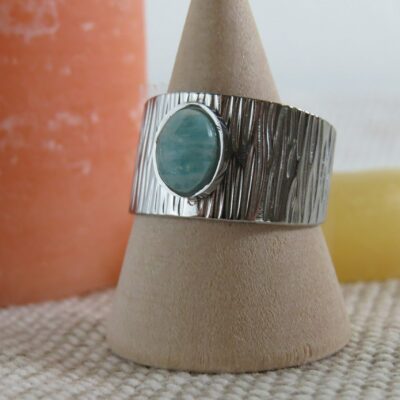 Bague acier inoxydable et amazonite zébré