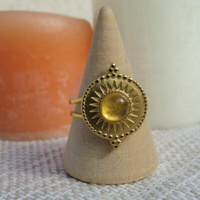 Bague Hélios - Acier inoxydable doré citrine/malachite