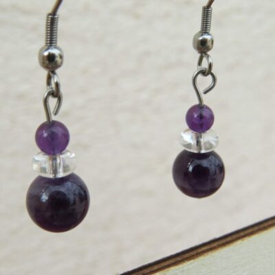 Boucles d'oreilles Améthyste et acier inoxydable
