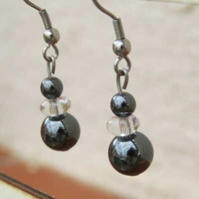 Boucles d'oreilles Hématite et acier inoxydable